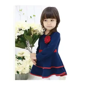 Wholesale Online Latest Design Children Clothing Casual Long Sleeve Dress With Flower For Kids Girls From China Supplier