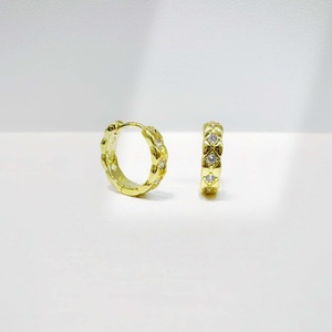 OEM plata 925 sterling <b>silver</b> clover hypoallergenic earring fashion everyday yellow 18k gold plated Brush Classic <b>hoop</b> earrings - Product Image 1