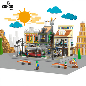 Giocattoli JIESTAR 3080 pezzi educativi in plastica, modello di stazione del <span class=keywords><strong>Tram</strong></span> europeo a due piani, <span class=keywords><strong>giocattolo</strong></span> per bambini Street View - Product Image 4