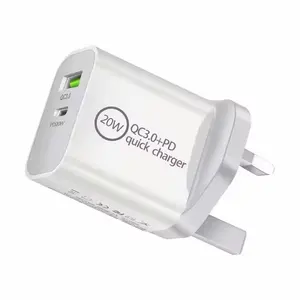 Carregador super rápido PD 20W QC3.0 de fábrica OEM, fornecimento rápido, excelente preço, padrões para telefone, padrões da UE, Reino Unido e EUA