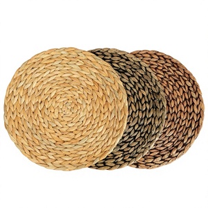 Rustic Hand Woven Water Hyacinth Table Mat Placemat Round Heat Resistant Casserole Mat Dyed Dark <b>Shade</b> Factory Export - Product Image 1