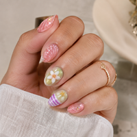 Y8 Kaixin Faux Ongles à Presser Personnalisés de Luxe, Rose Fête, Faits Main, Forme Amande, Acrylique, Longueur Courte, 10 Pièces, Fournitures pour Ongles