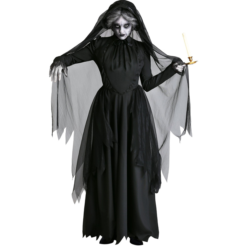 Disfraz de cosplay de Halloween para adultos, disfraz largo de terror, fantasma y oscuro