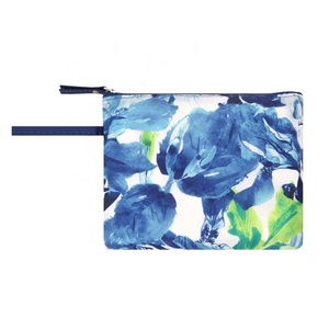 Women Custom Designer Blue Floral Zipper Foldable <b>Large</b> Capacity Travel <b>Toiletry</b> Makeup Cosmetic <b>Bag</b> With Hanging Hook - Product Image 6