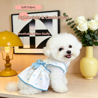 Gaun Anjing Musim Panas yang Ringan dan Lucu dengan Cetakan Hati, Ruffle Trim, dan Pita, Pakaian Hewan Peliharaan untuk Pemakaian Sehari-hari dan Jalan-jalan di Luar Ruangan