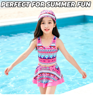 Ensemble de jeux de piscine pour enfants, maillot de bain deux pièces pour filles avec bonnet, imprimé dessin animé, séchage rapide, en soie de lait, équipement de parc aquatique