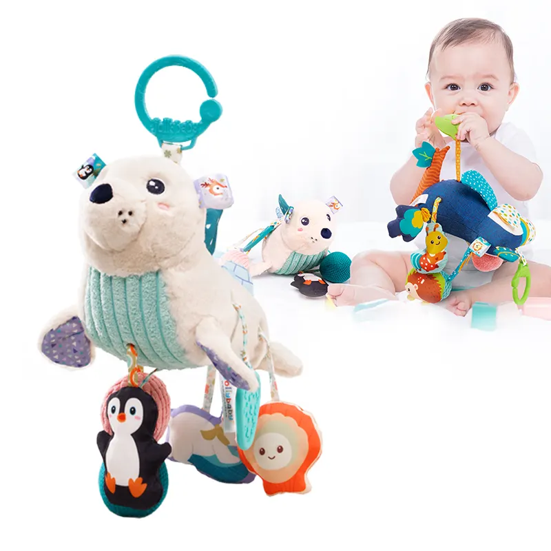 Animal de pelúcia personalizado urso polar pica-pau Chocalho montessori puxar string brinquedo do assento de carro Carrinho Pendurado Toy Play Jitter brinquedos