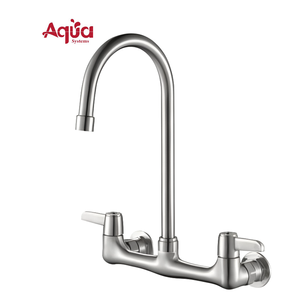 Kitchen Wall-mounted Hot And Cold ss304 Faucet Commercial Double Handle Double Hole Brass Kitchen Faucets Mixer Tap for Hotel - Product Image 1