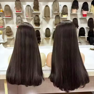 Nouvelle conception, mèches brunes, cheveux russes, longue perruque française transparente, perruque juive vierge sans colle, densité 150% pour la perte de cheveux - Product Image 3