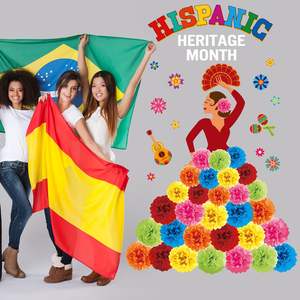 Décorations Pompom du Mois du Patrimoine Hispanique, tableau d'affichage <span class=keywords><strong>de</strong></span> la salle <span class=keywords><strong>de</strong></span> classe espagnole, 68 pièces - Product Image 6