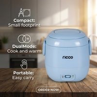 Mini-cuiseur à riz électrique portable JRC-30 120W 0.3L avec cuve antiadhésive carrée en alliage d'aluminium et spatule doseuse en plastique pour usage domestique