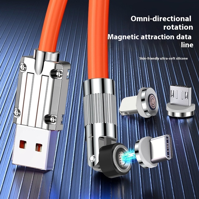 HAOYUE 540-Degree Magnetic Rotary Three-in-One TPE Mobile Phone Data Line Type-C 1.8m 120W Fast Charging Cable for Android