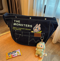 POP MART Original Labubu les MONSTRES TOMBENT dans WILD SERIES Denim Messenger Bag Home Collection Accessoires Décorations Cadeaux