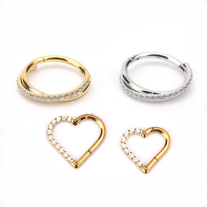 Anillo de Nariz de Acero Inoxidable 316L con Corazón Trenzado y Circonita Cúbica para Perforación de Cartílago y Septum |   Aro Brillante con Cierre de Clic en Oro, Oro Rosa y Plata - Product Image 1