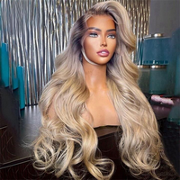 Perruque Lace Frontale Vierge Indienne 20 Pouces, Cheveux Humains Blonds, Style Lisse Ondulé et Volumineux, pour Femme Noire