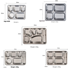 Indonesia thép không gỉ hình chữ nhật tấm ăn tối với 5 ngăn Hộp Ăn Trưa chia khay cho nhà hàng sử dụng PP kim loại có nắp đậy - Product Image 2