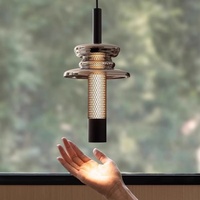Lampe suspendue de chevet en aluminium de style italien, réglable en hauteur, avec abat-jour en verre noir, design moderne et minimaliste, luxe léger