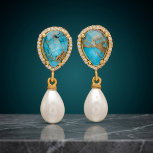Nouveauté Boucles d'oreilles pendantes en turquoise plaquées or 14 carats tendance unisexe - Product Image 2