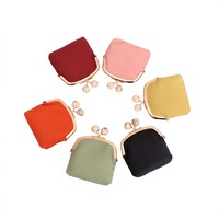 Tas Clutch Kompak Kulit Asli Motif Litchi Unisex Dompet Perhiasan dengan Kancing Mini Tempat Uang Koin Organizer Lipstik Segar