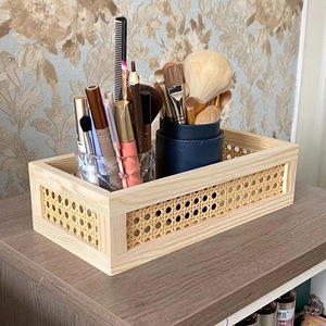 Japanese Style Imitation Rattan <b>Storage</b> <b>Basket</b> Rectangle Solid Wood Stackable For Home Bedroom Cosmetics Jewelry <b>Storage</b> - Product Image 4