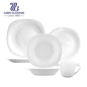 ガラステーブルウェアゴールデンリム7インチディナーディープボウルプレートセットオパールガラス食器 - Product Image 1