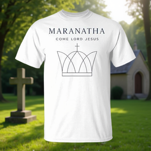 T-shirt chrétien Maranatha, design minimaliste moderne, blanc, taille adulte unisexe - Product Image 3