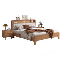 Lit double grand format en bois massif au design européen moderne, cadre de lit simple et confortable pour la maison, avec tête de lit pour hôtel et mariage, rangement et recharge intégrés