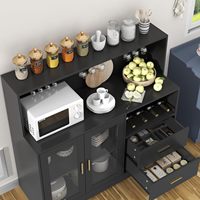 Accueil Café Cuisine Rack en verre Buffet Buffet Armoire Bar à vin Armoire avec lumière LED