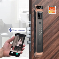 Kunci Pintu Pintar Tuya 3D Pengenal Wajah Wifi dengan Kamera, Biometrik, Keamanan untuk Rumah Kayu