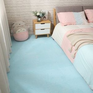 Alfombrillas de piso entrelazadas rectangulares de color sólido antideslizantes para dormitorio infantil, diseño moderno, cobertura total, fáciles de limpiar - Product Image 4