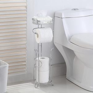 Porte-papier toilette en métal robuste pour salle de bain, finition chromée, avec <span class=keywords><strong>étagère</strong></span>s de rangement - Product Image 2