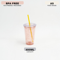 Gobelet isotherme réutilisable en plastique acrylique personnalisé de 14 oz, à double paroi, sans BPA, avec couvercle et paille