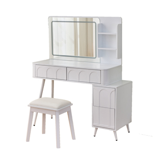 Moderna Scrivania per Trucco Regolabile in MDF con Luci LED, Specchio, 4 Cassetti, Set Toeletta con Sgabello, 3 Colori, Luminosità Regolabile - Product Image 5