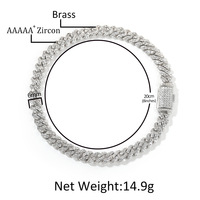 Bracelet chaîne cubaine en or blanc certifié 6 mm à rangée unique, serti de diamants, pour femmes, bracelet cubain Miami glacé en zircon pour rappeurs