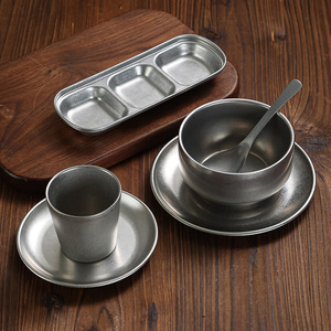 Stainless Steel Tableware Set Rectangular Plates Bowls Cups Durable Daily Use - Product Image 1