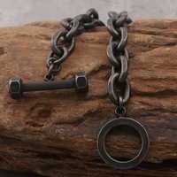 Bracelet en acier inoxydable à maillons en O avec fermoir barbell, style sport minimaliste, bijoux de main à maillons solides pour hommes, vente en gros d'usine
