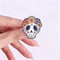 Broche émaillée motif crâne de sucre floral, style mexicain Jour des Morts, badge de revers pour Halloween, décoration pour vêtements et sacs à dos, cadeau
