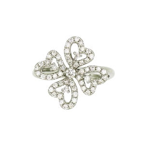 แหวนทองคำขาว 18K ประดับเพชรทรงใบโคลเวอร์สี่แฉก พร้อมลายหัวใจและวงแหวนบิดเกลียว เครื่องประดับหรูหราเสริมโชคสำหรับผู้หญิง - Product Image 1