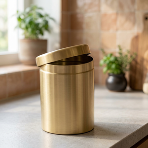 Minimalist Round Metal Food Container With <b>Lid</b> Polished Gold Finish 1 Layer Storage <b>Bin</b> - Product Image 5