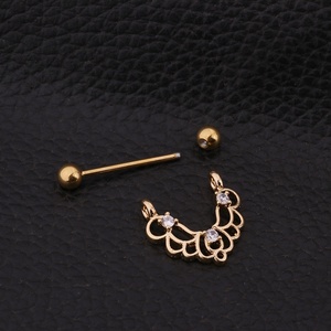 Body Piercing Jewelry Gold Plating Color Stainless Steel <strong>Nipple</strong> Rings Tongue Rings CZ Crystal Barbell Cartilage <strong>Earrings</strong> - Product Image 2