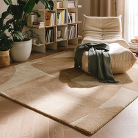 Handgefertigter 13mm Dicker Hochwertiger Rohseide-Teppich mit Geometrischem Muster in Beige für Wohnzimmer Teppich-Sets