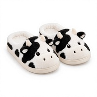 Pantoufles mules en peluche vache de dessin animé, douces et moelleuses, antidérapantes, à bout fermé, pour l'intérieur