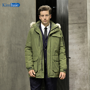 Hochwertige Herren Puffer Jacke Mode Grün Kausal Kapuze Herren jacke Plus Size Herren Winter Warme Baumwolle Gepolstert Langer Mantel - Product Image 1