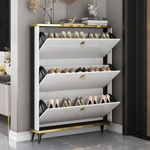 Fashion Ultra Thin 3 Flip Drawers Shoe Cabinet Hot Sell Home Entrance Luxury Wooden Entryway Slim Tipping Bucket Shoe Rack