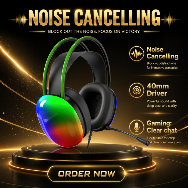 Wired Gaming Headset with RGB Lighting & Noise Cancelling Microphone