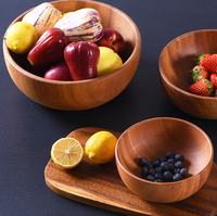 Saladier en céramique et bois d'acacia personnalisé Bol à fruits surdimensionné au design moderne pour les ustensiles de cuisine et la restauration pour le camping
