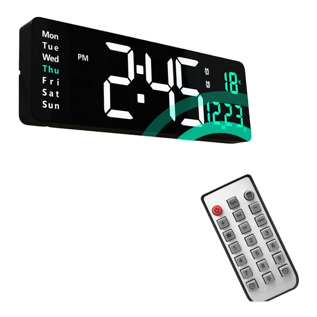 16 Inch Large LED Digital Wall Clock Remote Control Temp Date Week Display Memory Table Wall-mounted Dual