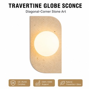Lámpara de Pared LED de Vidrio con Piedra Travertino Amarilla Curvada, Portalámparas G9, Regulable, Arte Moderno, Minimalista, Decoración para Dormitorio y Hogar - Product Image 2