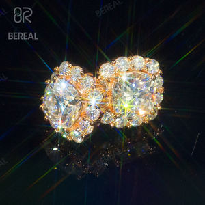 Venta caliente 14K 18K Oro sólido Moissanite Cluster Pendientes Iced Out Vvs Diamante Flor Joyería fina Pendientes Stud - Product Image 1