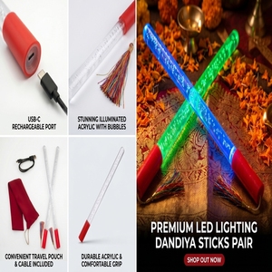 Atractivas varitas Dandiya multicolor con iluminación LED vibrante y borlas de seda premium para fiestas y festivales. - Product Image 2